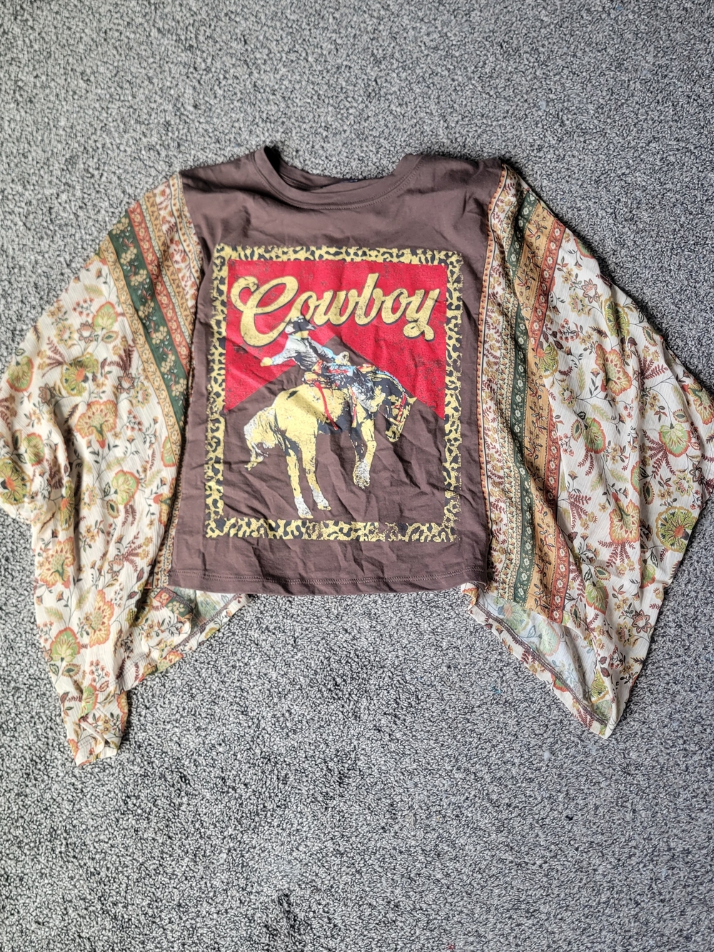 Cowboy Graphic Boho Kimono Top - Brown & Red